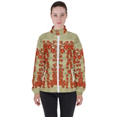 Roses Decorative In The Golden Environment Women s High Neck Windbreaker by pepitasart