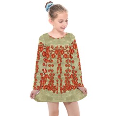 Roses Decorative In The Golden Environment Kids  Long Sleeve Dress by pepitasart