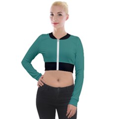 Celadon Green - Long Sleeve Cropped Velvet Jacket by FashionLane