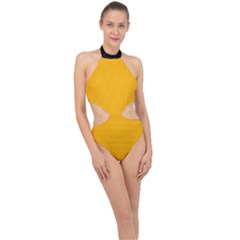 Chinese Yellow - Halter Side Cut Swimsuit by FashionLane