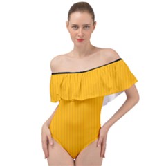 Chinese Yellow - Off Shoulder Velour Bodysuit  by FashionLane