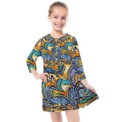 Draculas Ship At Whitby Bay - By Larenard Kids  Quarter Sleeve Shirt Dress by LaRenard