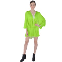 Chartreuse Green - V-neck Flare Sleeve Mini Dress by FashionLane