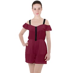 Rhubarb Red - Ruffle Cut Out Chiffon Playsuit by FashionLane