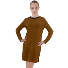 Just Brown - Long Sleeve Hoodie Dress by FashionLane