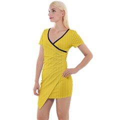 Just Yellow - Short Sleeve Asymmetric Mini Dress by FashionLane