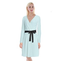 Pale Blue - Long Sleeve Velvet Front Wrap Dress by FashionLane