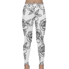 Line Art Black And White Rose Classic Yoga Leggings by MintanArt