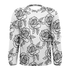 Line Art Black And White Rose Men s Long Sleeve Tee by MintanArt