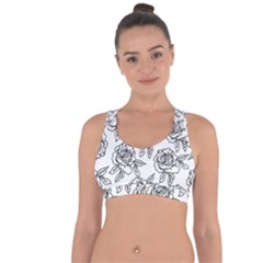 Line Art Black And White Rose Cross String Back Sports Bra by MintanArt