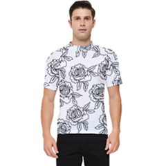 Line Art Black And White Rose Men s Short Sleeve Rash Guard by MintanArt