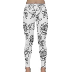 Line Art Black And White Rose Lightweight Velour Classic Yoga Leggings by MintanArt