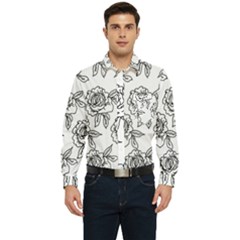 Line Art Black And White Rose Men s Long Sleeve Pocket Shirt  by MintanArt