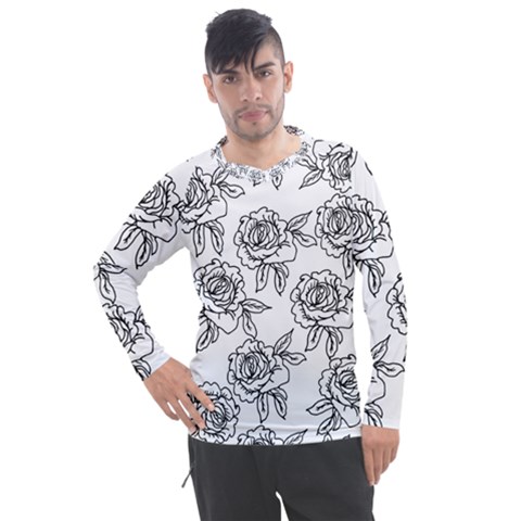 Line Art Black And White Rose Men s Pique Long Sleeve Tee by MintanArt