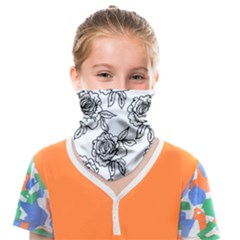 Line Art Black And White Rose Face Covering Bandana (kids) by MintanArt