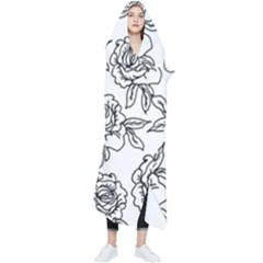 Line Art Black And White Rose Wearable Blanket by MintanArt