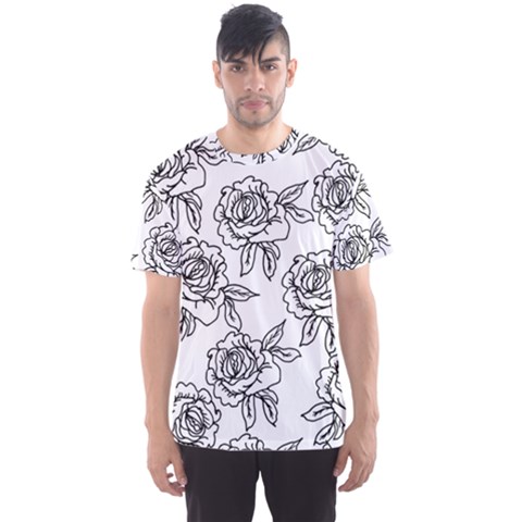 Line Art Black And White Rose Men s Sport Mesh Tee by MintanArt