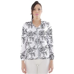 Line Art Black And White Rose Women s Windbreaker by MintanArt