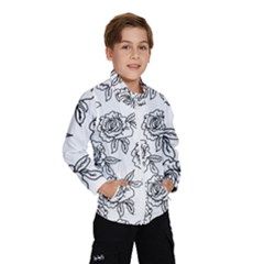 Line Art Black And White Rose Kids  Windbreaker by MintanArt