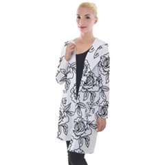 Line Art Black And White Rose Hooded Pocket Cardigan by MintanArt