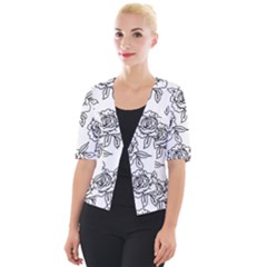 Line Art Black And White Rose Cropped Button Cardigan by MintanArt