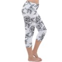 Line Art Black And White Rose Lightweight Velour Capri Yoga Leggings View3