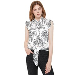 Line Art Black And White Rose Frill Detail Shirt by MintanArt