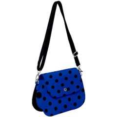 Large Black Polka Dots On Absolute Zero Blue - Saddle Handbag by FashionLane