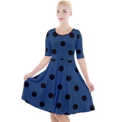 Large Black Polka Dots On Aegean Blue - Quarter Sleeve A-line Dress by FashionLane