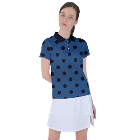 Large Black Polka Dots On Aegean Blue - Women s Polo Tee by FashionLane