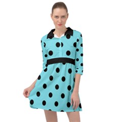 Large Black Polka Dots On Arctic Blue - Mini Skater Shirt Dress by FashionLane