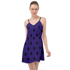 Large Black Polka Dots On Berry Blue - Summer Time Chiffon Dress by FashionLane