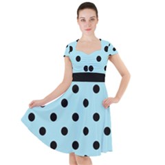 Large Black Polka Dots On Blizzard Blue - Cap Sleeve Midi Dress by FashionLane