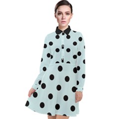 Large Black Polka Dots On Pale Blue - Long Sleeve Chiffon Shirt Dress by FashionLane