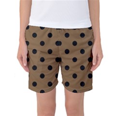 Large Black Polka Dots On Coyote Brown - Women s Basketball Shorts by FashionLane