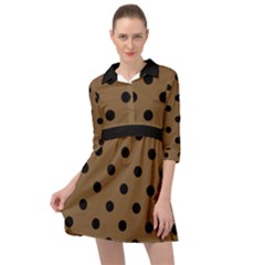 Large Black Polka Dots On Coyote Brown - Mini Skater Shirt Dress by FashionLane