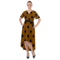 Large Black Polka Dots On Just Brown - Front Wrap High Low Dress by FashionLane