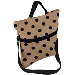 Large Black Polka Dots On Wood Brown - Fold Over Handle Tote Bag by FashionLane