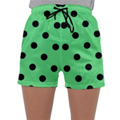 Large Black Polka Dots On Algae Green - Sleepwear Shorts by FashionLane