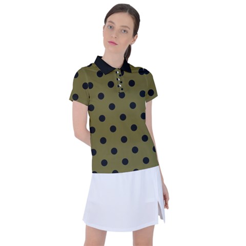 Large Black Polka Dots On Antique Bronze - Women s Polo Tee by FashionLane