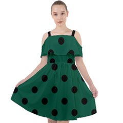 Large Black Polka Dots On Christmas Green - Cut Out Shoulders Chiffon Dress by FashionLane