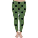 Large Black Polka Dots On Crocodile Green - Classic Winter Leggings View1