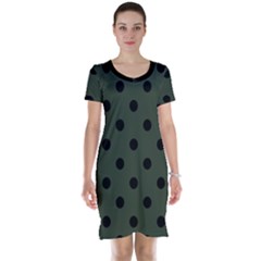 Large Black Polka Dots On Kombu Green - Short Sleeve Nightdress by FashionLane