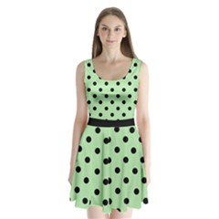 Large Black Polka Dots On Pale Green - Split Back Mini Dress  by FashionLane