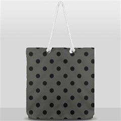 Large Black Polka Dots On Beluga Grey - Full Print Rope Handle Tote (large) by FashionLane