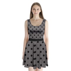 Large Black Polka Dots On Carbon Grey - Split Back Mini Dress  by FashionLane