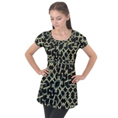 Dark Interlace Motif Mosaic Pattern Puff Sleeve Tunic Top by dflcprintsclothing