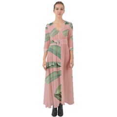 Palm Leaf On Pink Button Up Boho Maxi Dress by goljakoff