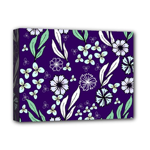 Floral Blue Pattern Deluxe Canvas 16  X 12  (stretched)  by MintanArt