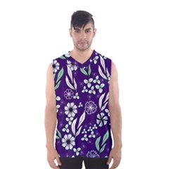 Floral Blue Pattern Men s Basketball Tank Top by MintanArt